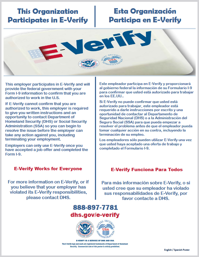 E-Verify Participation Poster (English/Spanish)